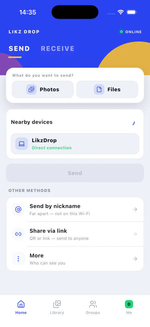 Likz Drop receiving a nearby file on desktop