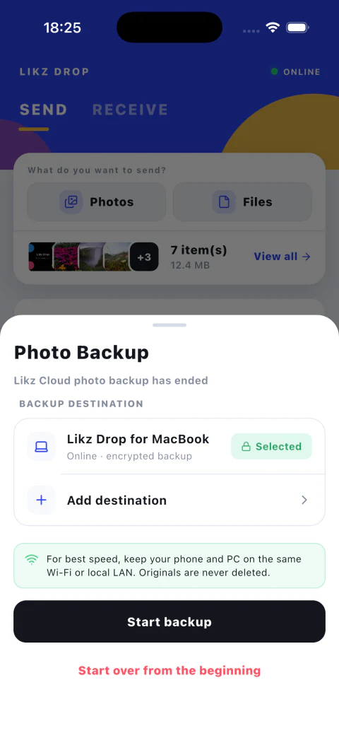 Likz Drop Photo Backup to another device